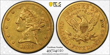 1886-S $5 XF40