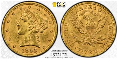 1893 $5 MS62
