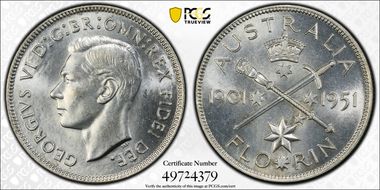 1951(m) Florin Jubilee KM-47  Ag MS64