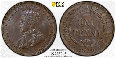 1920 //.  1D Dot Below Indian Obverse AU58BN