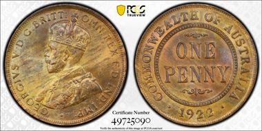 1922 1D English obverse MS64BN