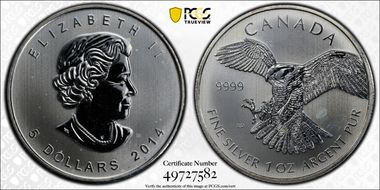 2014 $5 Peregrine Falcon MS66