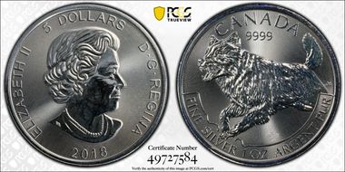 2018 $5 Wolf Predator Series MS64