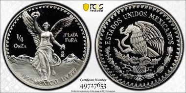 1992-Mo 1/4 oz Libertad Ag PR69DCAM