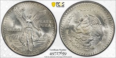 1989-Mo Onza Libertad Ag w/o Dot before 999 N1