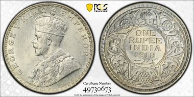 1918(B) Rupee SW-8.43 Prid-224 MS63