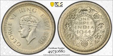 1944-L Rupee SW-9.28 AU58