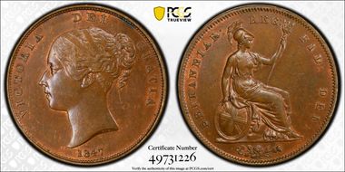 1847 1D S-3948 Far colon MS63BN