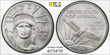 2008 $25 Statue of Liberty MS70