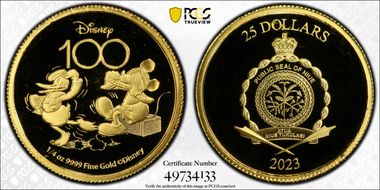 2023 $25 Mickey Mouse & Donald Duck Disney 100th Anniversary PR69DCAM