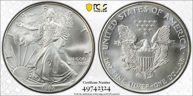 1994 $1 Silver Eagle MS69