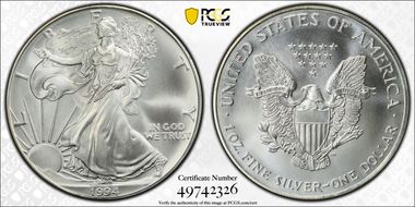 1994 $1 Silver Eagle MS69