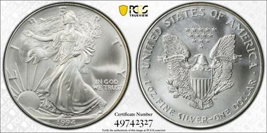 1994 $1 Silver Eagle MS68