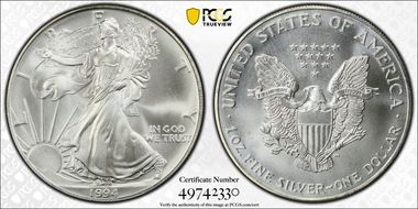1994 $1 Silver Eagle MS68