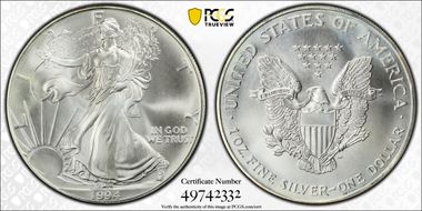 1994 $1 Silver Eagle MS68