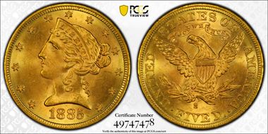 1885-S $5 MS65+
