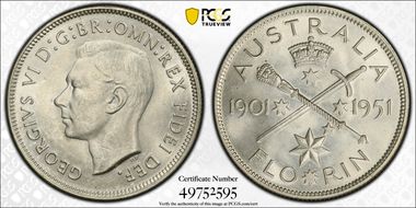 1951(m) Florin Jubilee KM-47  Ag MS64