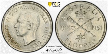 1951(m) Florin Jubilee KM-47  Ag MS62