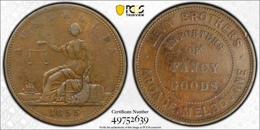 1855 Tk 1D KM-Tn147 Levy Brothers Melbourne, Victoria VF25BN