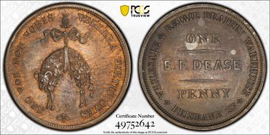 (1865) Tk 1D KM-Tn52.1 E.F. Dease Launceston, Tasmania MS61BN