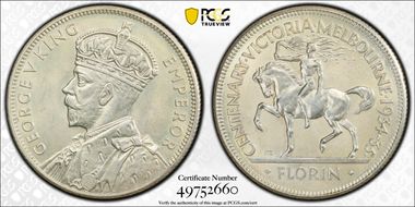 1934-35 Florin Centennial KM-33  Ag MS64
