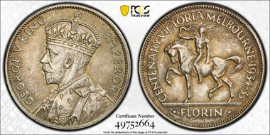 1934-35 Florin Centennial KM-33  Ag AU58