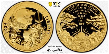 2024-W $100 Liberty & Britannia Au First Strike PR70DCAM
