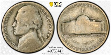 1943-P 5C Doubled Die Obverse G4