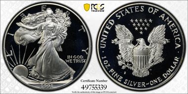 1991-S $1 Silver Eagle PR69DCAM