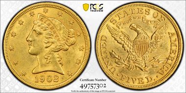 1902 $5 AU58