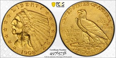 1908 $2.50 AU58