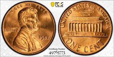 1982 1C Bronze, Small Date MS64RD