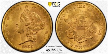 1855-S $20 MS62
