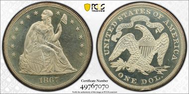 1867 $1 PR63CAM