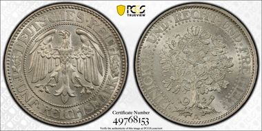 1927-A 5 Mk Oak Tree J-331 MS64