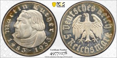 1933-A 5 Mk Luther J-353 PR65CAM