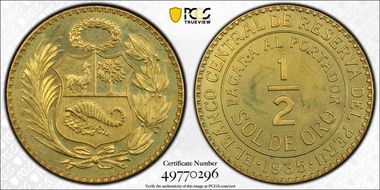 1935 1/2 Sol KM-220.1 Brass PR65