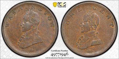 (ca. 1820) Tkn 1C Washington Double Head XF45BN