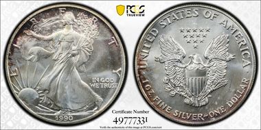 1990 $1 Silver Eagle MS68