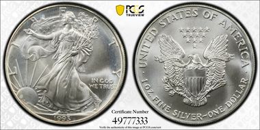 1993 $1 Silver Eagle MS69