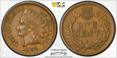 1864 1C Bronze AU50BN
