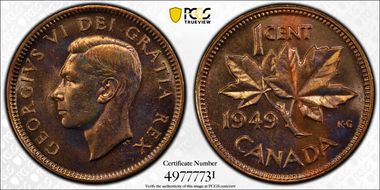 1949 1C A to Denticle MS65RD