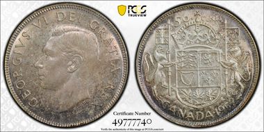 1952 50C Wide Date MS65