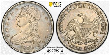 1839 50C Capped Bust XF40