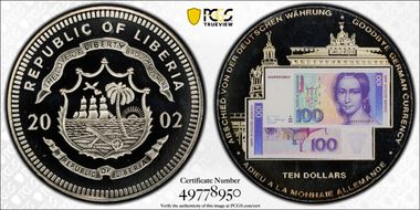 2002 $10 Goodbye German Currency Colorized MS68