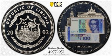 2002 $10 Goodbye German Currency Colorized MS64