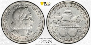 1893 50C Columbian AU50