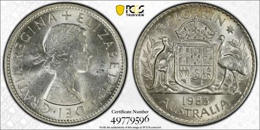 1953(m) Florin Small Rev. Denticles KM-54  Ag MS61