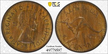 1955 Y. (p) 1D Perth obverse MS62BN