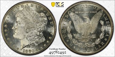 1880/79-S $1 VAM 9, Doubled 18-0 MS63